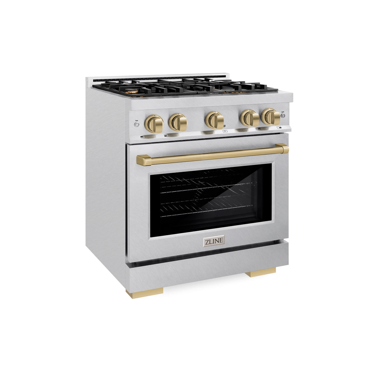 ZLINE Autograph Edition 30 in. 4.2 cu. ft. Select Gas Range with 4 Burner Cooktop and Convection Gas Oven in Satin Stainless Steel and Champagne Bronze Accents (HGRSZ-30-CB)