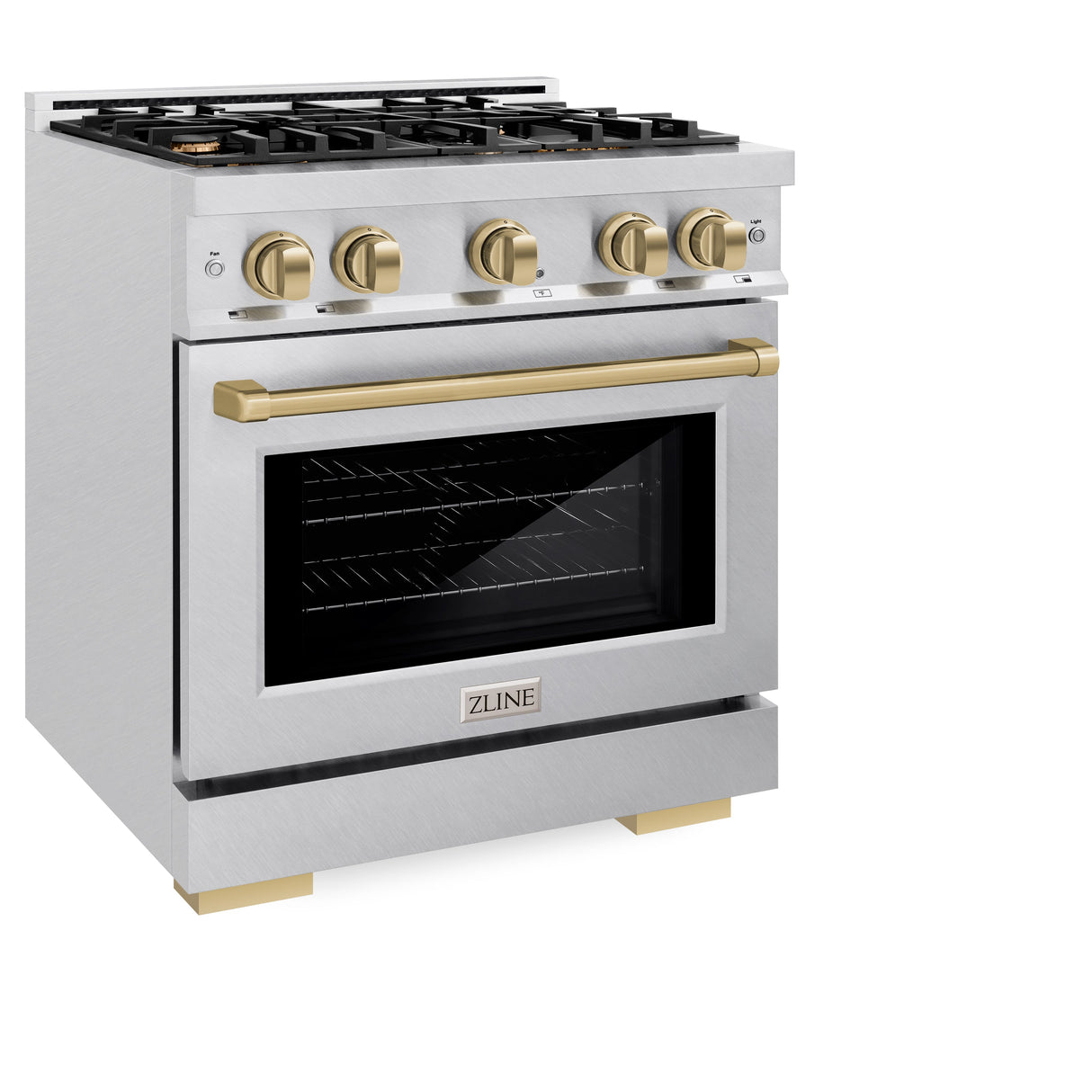 ZLINE Autograph Edition 30 in. 4.2 cu. ft. Select Gas Range with 4 Burner Cooktop and Convection Gas Oven in Satin Stainless Steel and Champagne Bronze Accents (HGRSZ-30-CB)