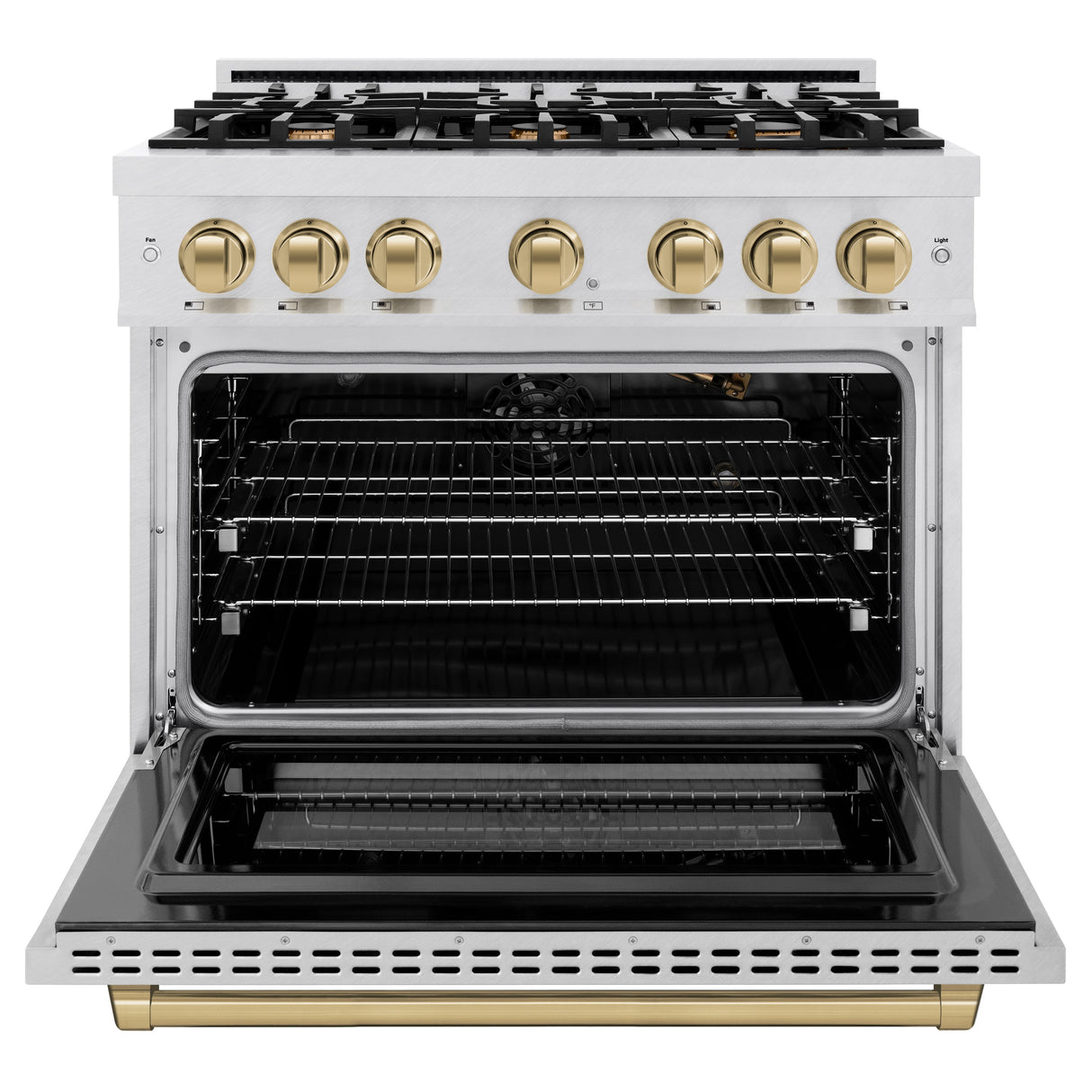 ZLINE Autograph Edition 36 in. 5.2 cu. ft. Select Gas Range with 6 Burner Cooktop and Convection Gas Oven in Satin Stainless Steel and Champagne Bronze Accents (HGRSZ-36-CB)
