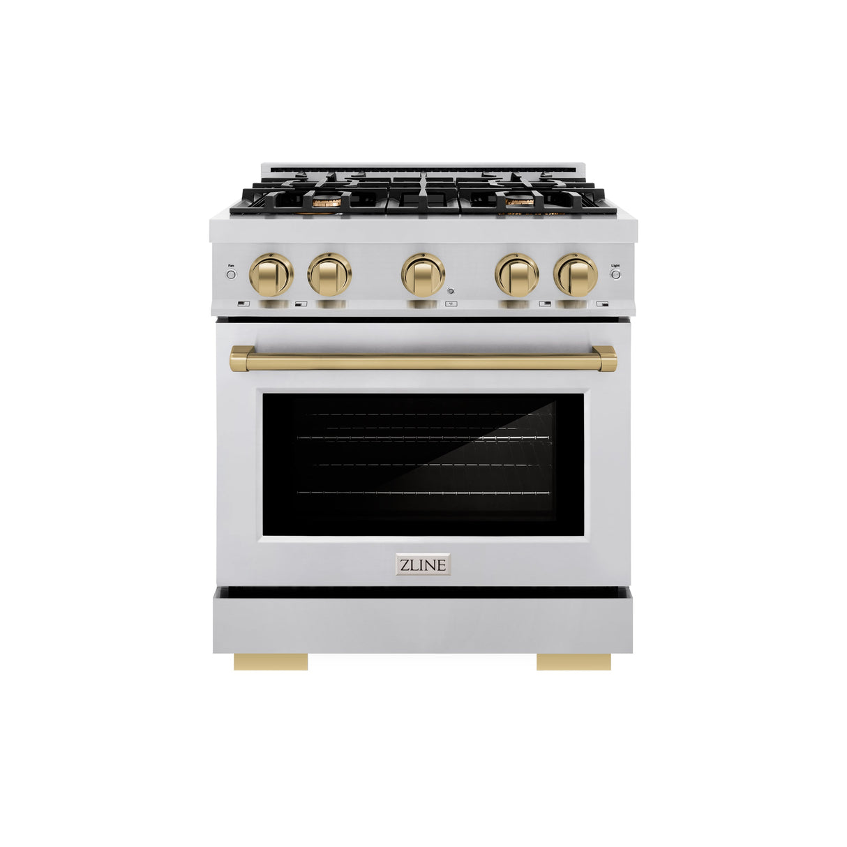 ZLINE Autograph Edition 30 in. 4.2 cu. ft. Select Dual Fuel Range with 4 Burner Gas Cooktop and Electric Convection Oven in Stainless Steel with Champagne Bronze Accents (HDRZ-30-CB)