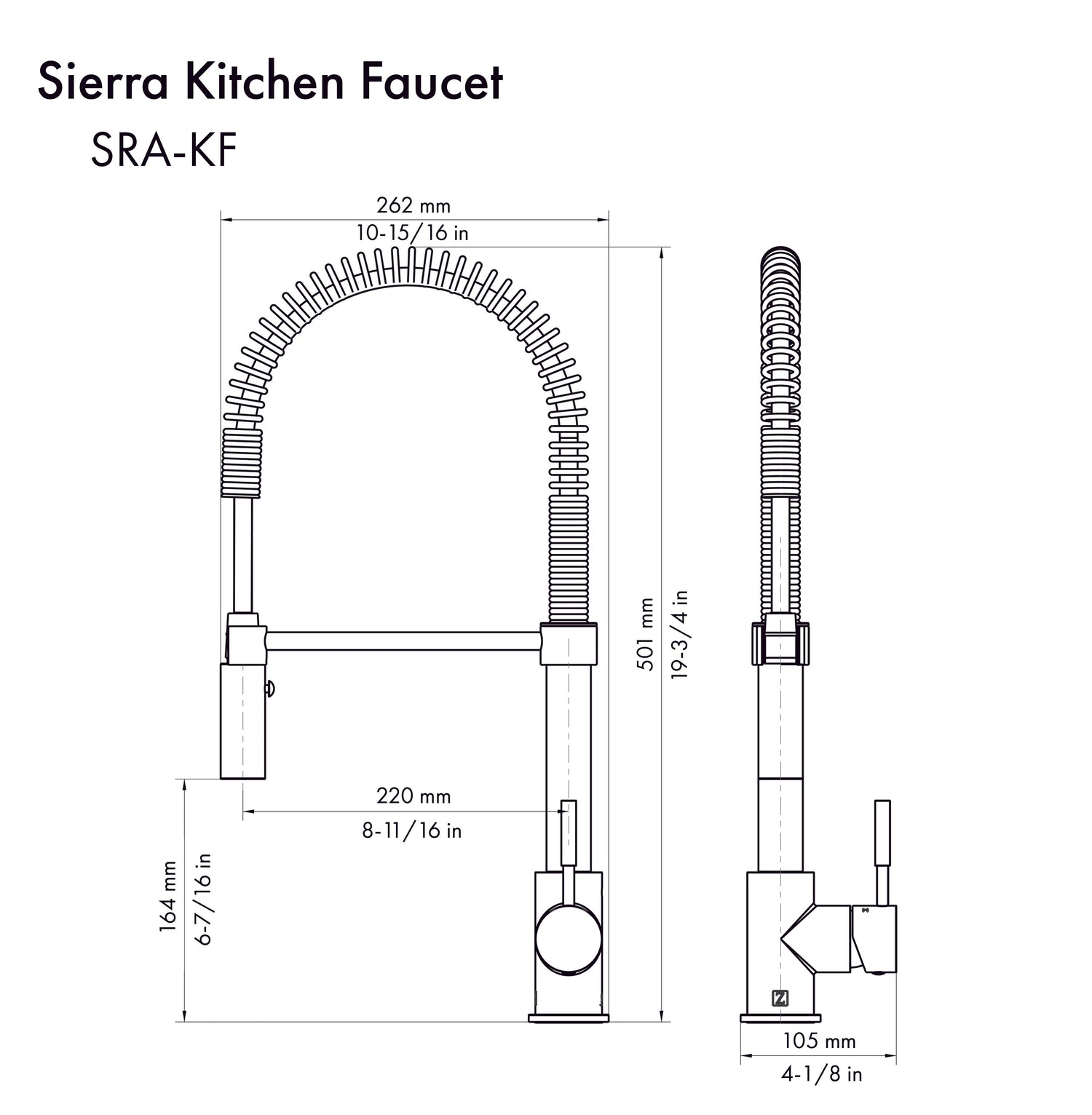 ZLINE Autograph Edition Sierra Pull Down Spring Single Handle Kitchen Faucet in Matte Black and Champagne Bronze (SRA-KF-ZMBCB)