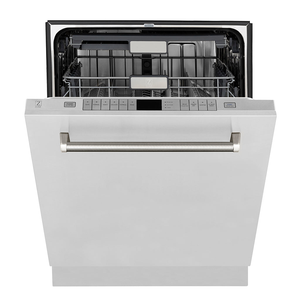 ZLINE Autograph Edition 24 in. Monument Series 3rd Rack Top Touch Control Tall Tub Dishwasher in Stainless Steel with Polished Nickel Helix Handle, 45dBa (DWMTZ-30424-KPN)