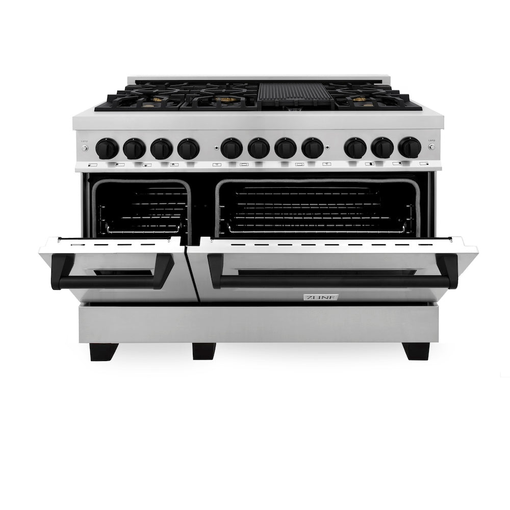 ZLINE Autograph Edition 48 in. 6.0 cu. ft. Legacy Dual Fuel Range with 7 Burner Gas Cooktop and 2 Electric Ovens in Stainless Steel and Matte Black Accents (RAZ-48-MB)