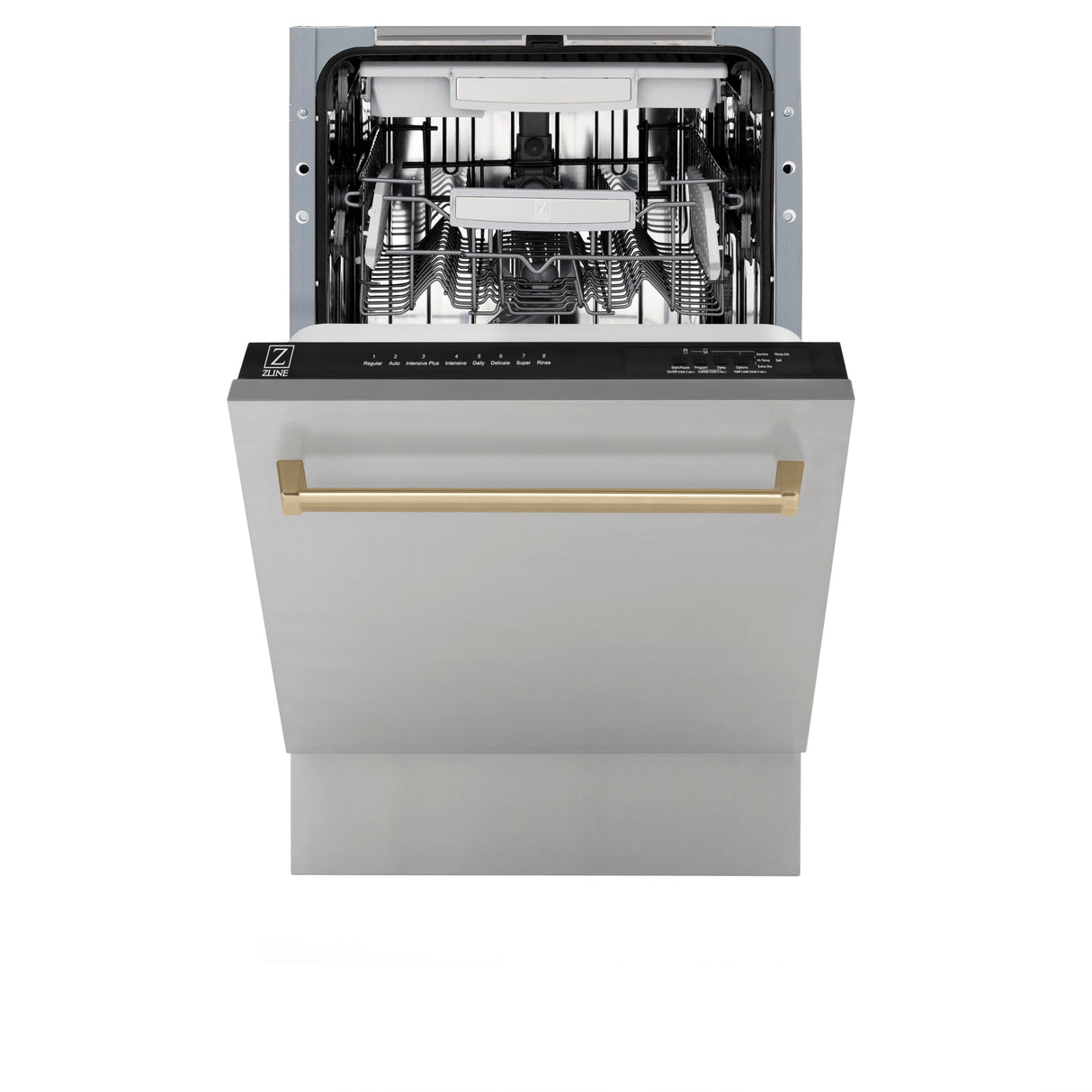 ZLINE Autograph Edition 18” Tallac Series 3rd Rack Top Control Built-In Dishwasher in Stainless Steel with Champagne Bronze Handle, 51dBa (DWVZ-304-18-CB)