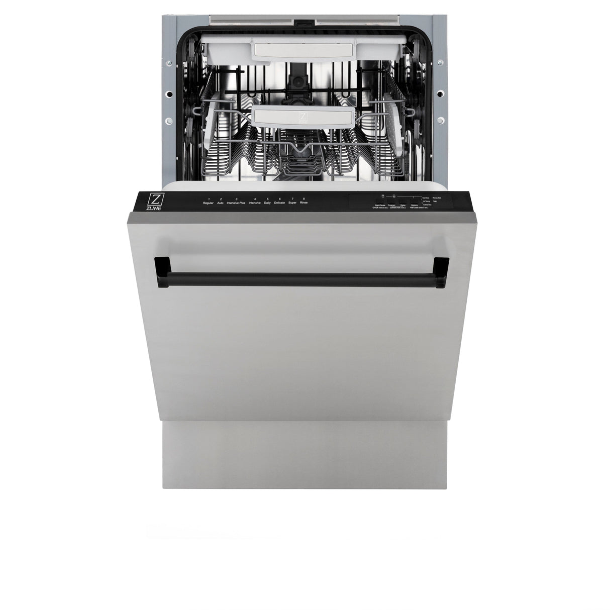 ZLINE Autograph Edition 18” Tallac Series 3rd Rack Top Control Built-In Dishwasher in Stainless Steel with Matte Black Handle, 51dBa (DWVZ-304-18-MB)