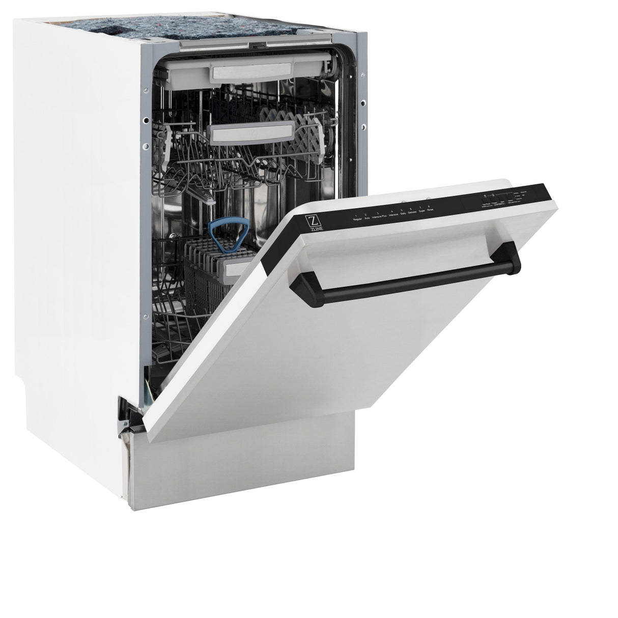 ZLINE Autograph Edition 18” Tallac Series 3rd Rack Top Control Built-In Dishwasher in Stainless Steel with Matte Black Handle, 51dBa (DWVZ-304-18-MB)