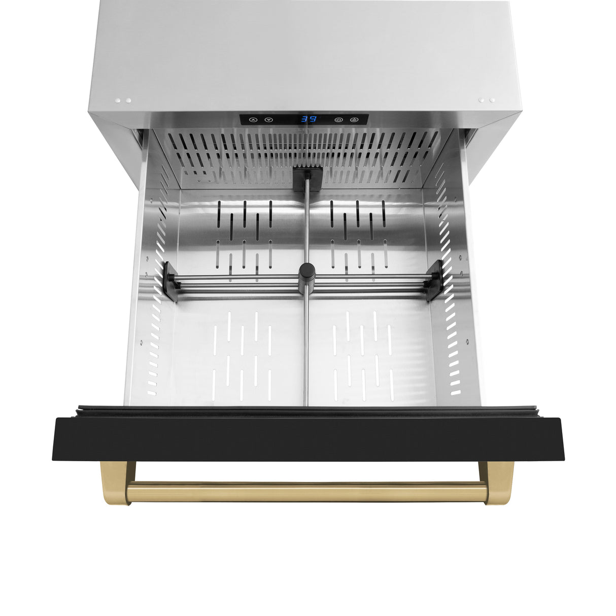 ZLINE Autograph Edition 24 in. Touchstone 168 Can Outdoor-Rated Dual Refrigerator Drawer with Black Matte Doors and Champagne Bronze Handles (RDSOZ-BLM-24-CB)