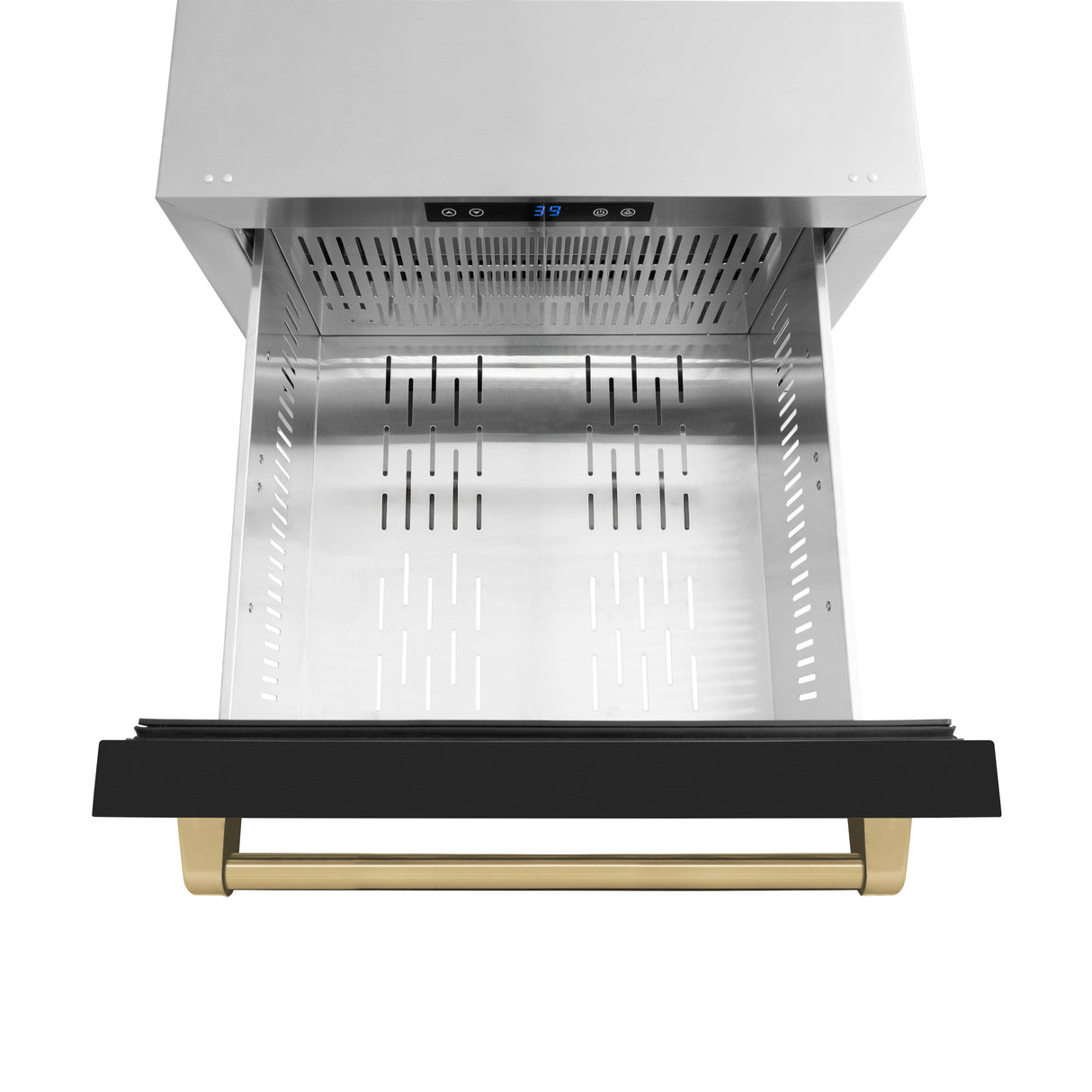 ZLINE Autograph Edition 24 in. Touchstone 168 Can Outdoor-Rated Dual Refrigerator Drawer with Black Matte Doors and Champagne Bronze Handles (RDSOZ-BLM-24-CB)