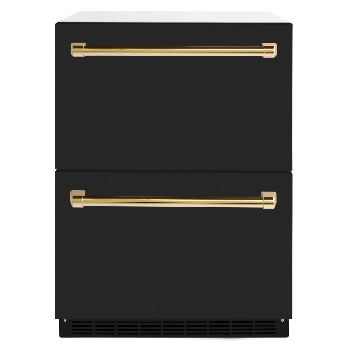 ZLINE Autograph Edition 24 in. Touchstone 168 Can Outdoor-Rated Dual Refrigerator Drawer with Black Matte Doors and Polished Gold Handles (RDSOZ-BLM-24-G)