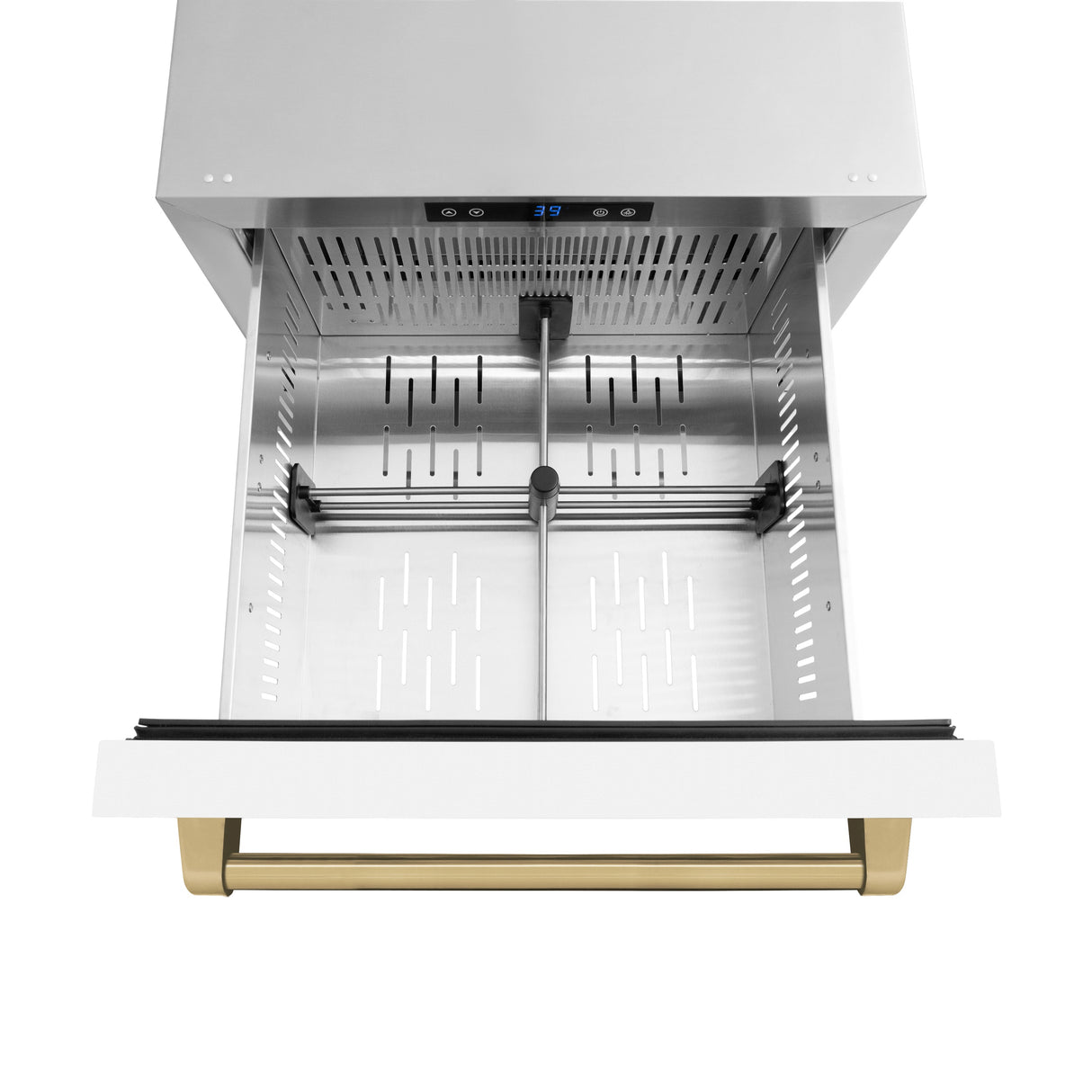 ZLINE Autograph Edition 24 in. Touchstone 168 Can Outdoor-Rated Dual Refrigerator Drawer with White Matte Doors and Champagne Bronze Handles (RDSOZ-WM-24-CB)