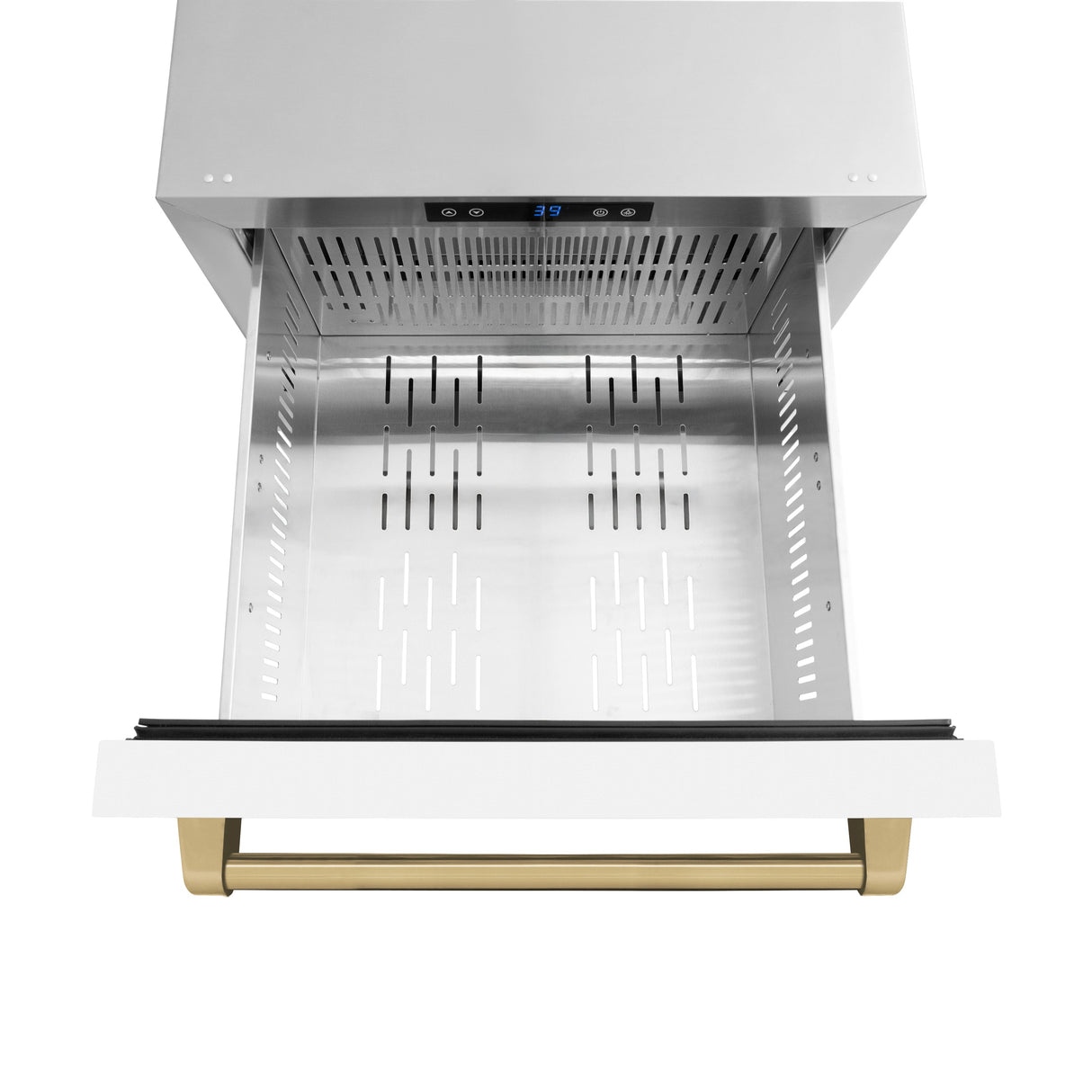 ZLINE Autograph Edition 24 in. Touchstone 168 Can Outdoor-Rated Dual Refrigerator Drawer with White Matte Doors and Champagne Bronze Handles (RDSOZ-WM-24-CB)