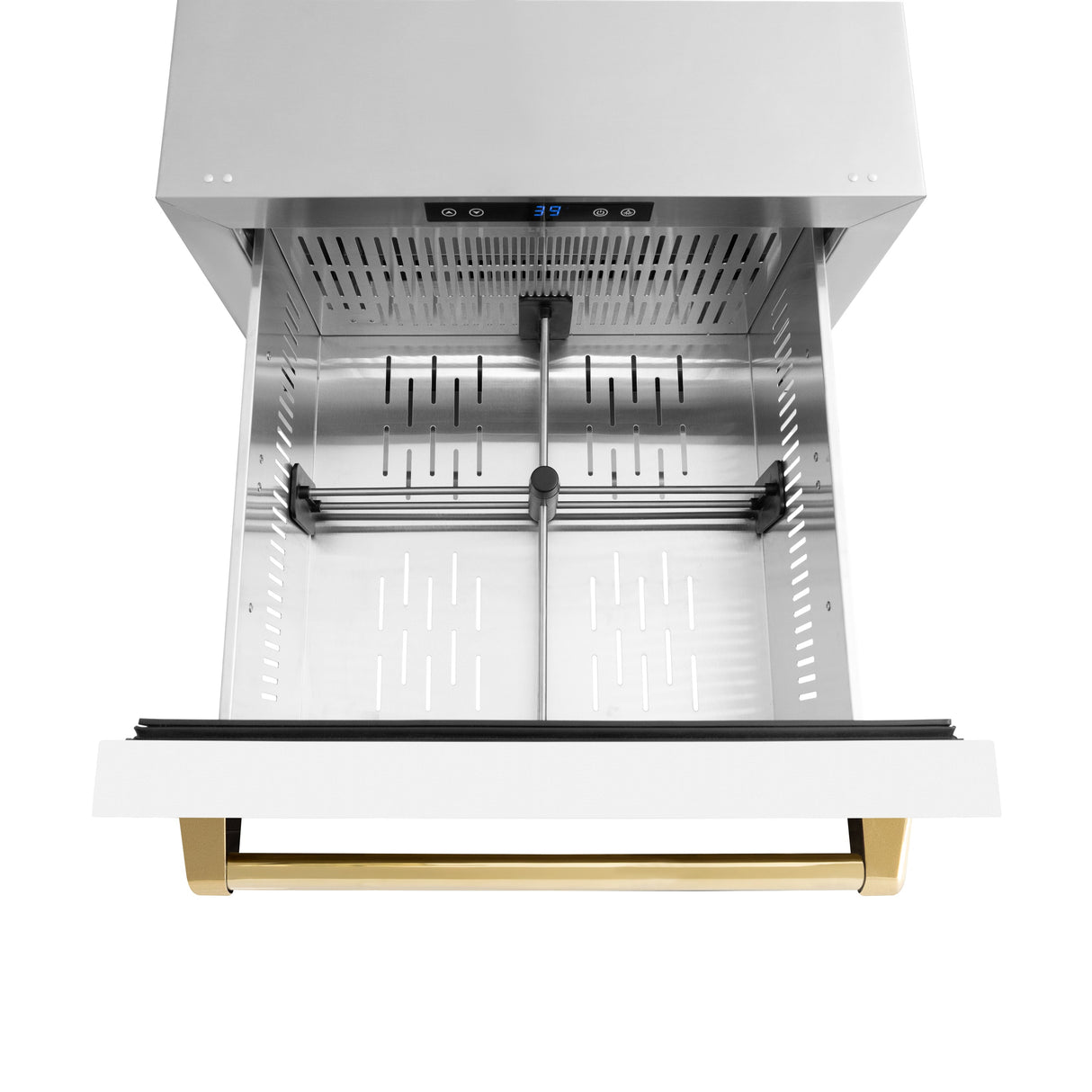 ZLINE Autograph Edition 24 in. Touchstone 168 Can Outdoor-Rated Dual Refrigerator Drawer with White Matte Doors and Polished Gold Handles (RDSOZ-WM-24-G)