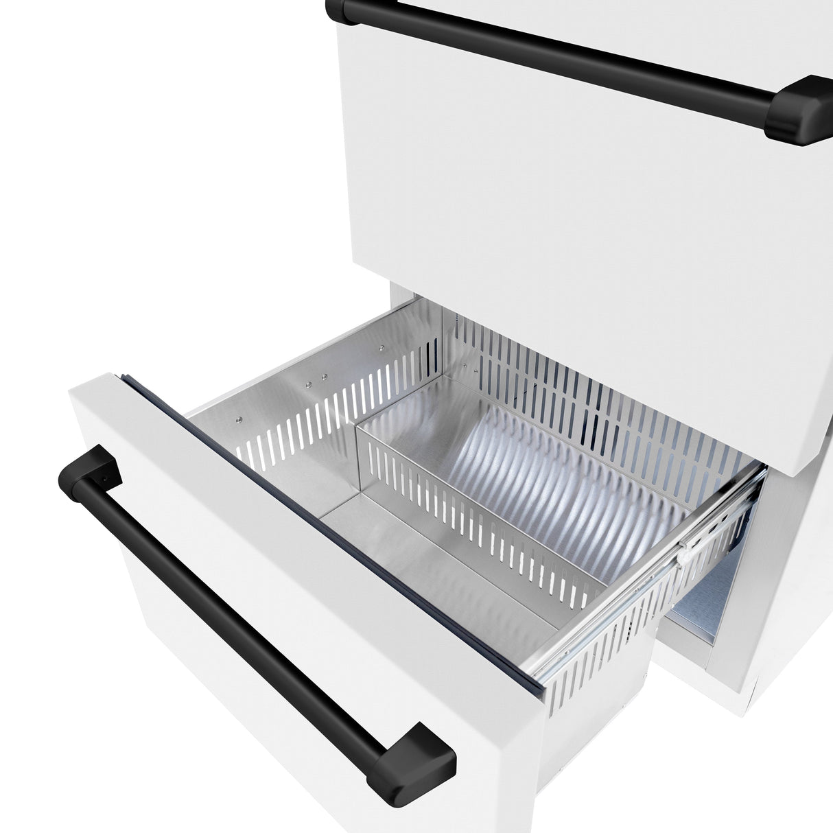 ZLINE Autograph Edition 24 in. Touchstone 168 Can Outdoor-Rated Dual Refrigerator Drawer with White Matte Doors and Matte Black Handles (RDSOZ-WM-24-MB)