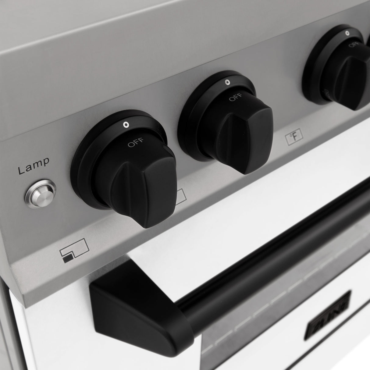 ZLINE Autograph Edition 30 in. 4.0 cu. ft. Legacy Dual Fuel Range with 4 Burner Gas Cooktop and Electric Convection Oven in Stainless Steel with White Matte Door and Matte Black Accents (RAZ-WM-30-MB)