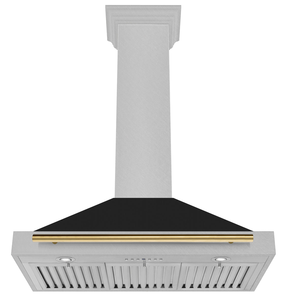 ZLINE Autograph Edition 36 in. Convertible Satin Stainless Steel Wall Mount Range Hood with Black Matte Shell and Polished Gold Handle (KB4SNZ-BLM36-G)