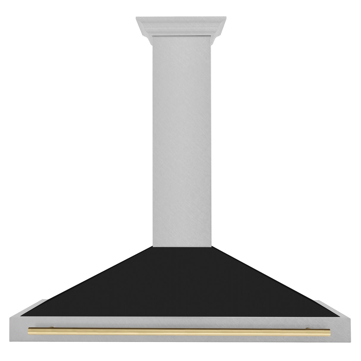 ZLINE Autograph Edition 48 in. Convertible Satin Stainless Steel Wall Mount Range Hood with Black Matte Shell and Polished Gold Handle (KB4SNZ-BLM48-G)