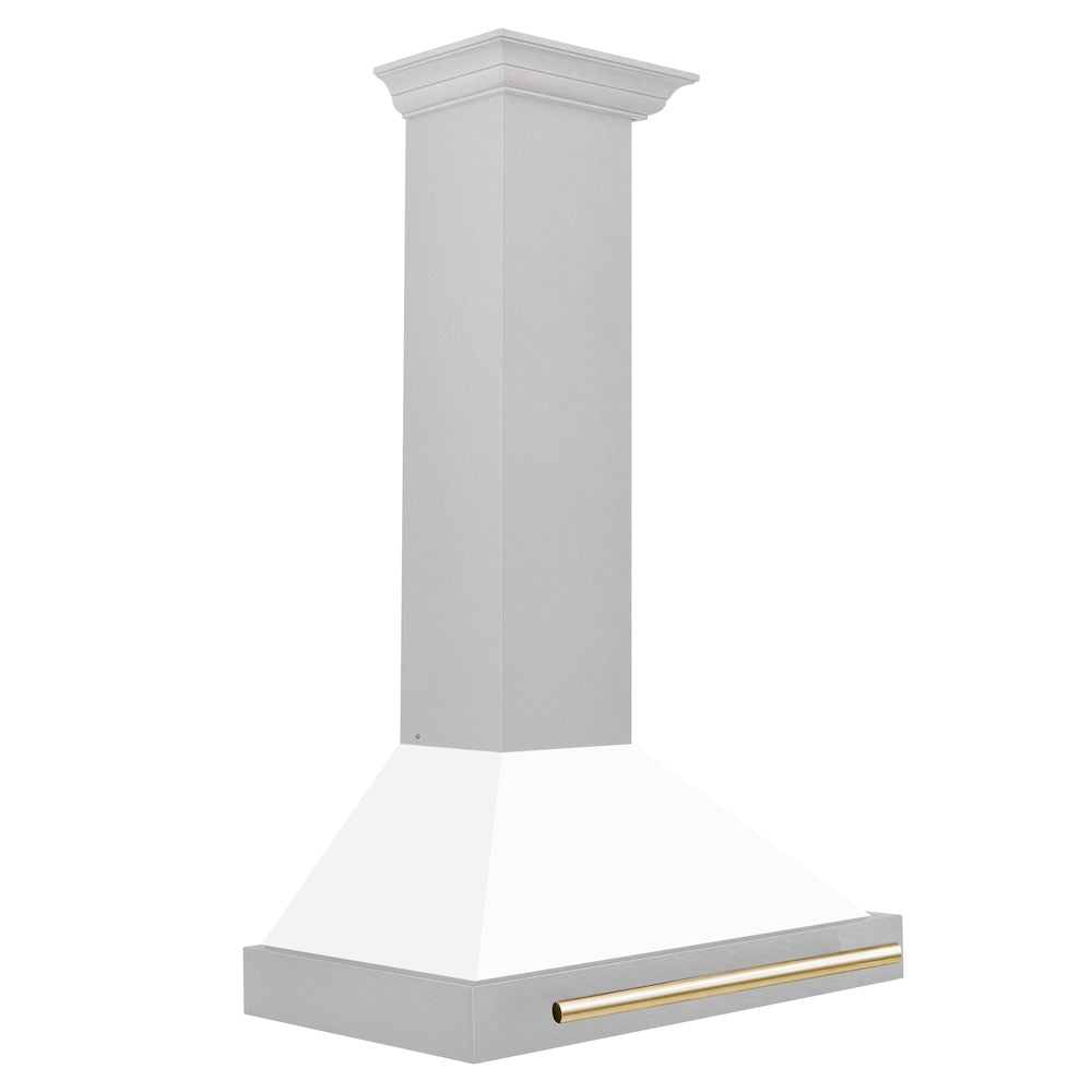 ZLINE 30 in. Autograph Edition Convertible Fingerprint Resistant DuraSnow® Stainless Steel Range Hood with White Matte Shell and Polished Gold Handle (KB4SNZ-WM30-G)