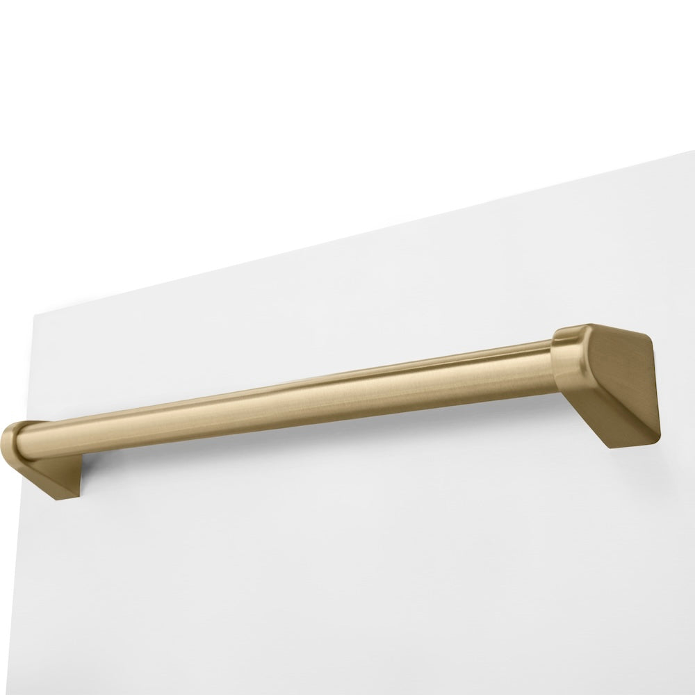 ZLINE Autograph Edition 18” Tallac Series 3rd Rack Top Control Built-In Dishwasher in White Matte with Champagne Bronze Handle, 51dBa (DWVZ-WM-18-CB)