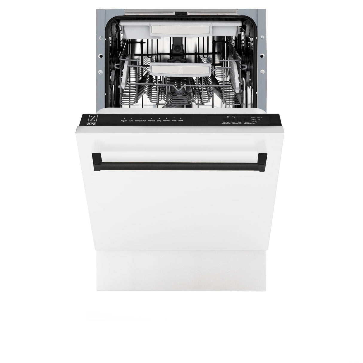ZLINE Autograph Edition 18” Tallac Series 3rd Rack Top Control Built-In Dishwasher in White Matte with Matte Black Handle, 51dBa (DWVZ-WM-18-MB)