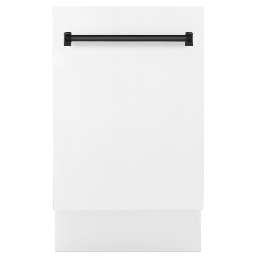 ZLINE Autograph Edition 18” Tallac Series 3rd Rack Top Control Built-In Dishwasher in White Matte with Matte Black Handle, 51dBa (DWVZ-WM-18-MB)