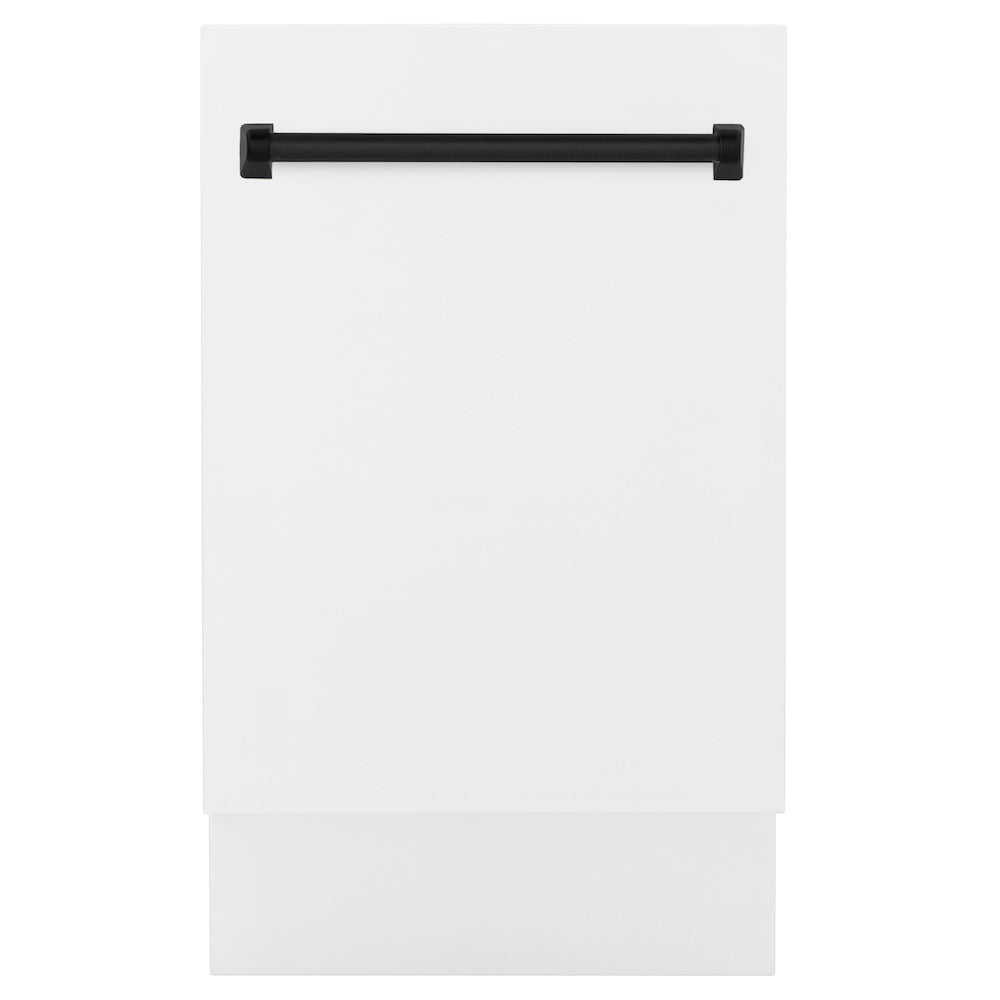 ZLINE Autograph Edition 18” Tallac Series 3rd Rack Top Control Built-In Dishwasher in White Matte with Matte Black Handle, 51dBa (DWVZ-WM-18-MB)