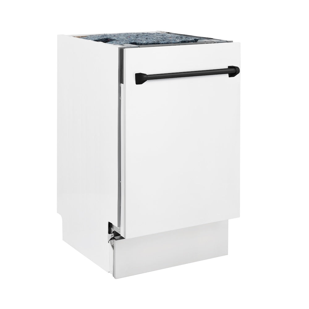 ZLINE Autograph Edition 18” Tallac Series 3rd Rack Top Control Built-In Dishwasher in White Matte with Matte Black Handle, 51dBa (DWVZ-WM-18-MB)