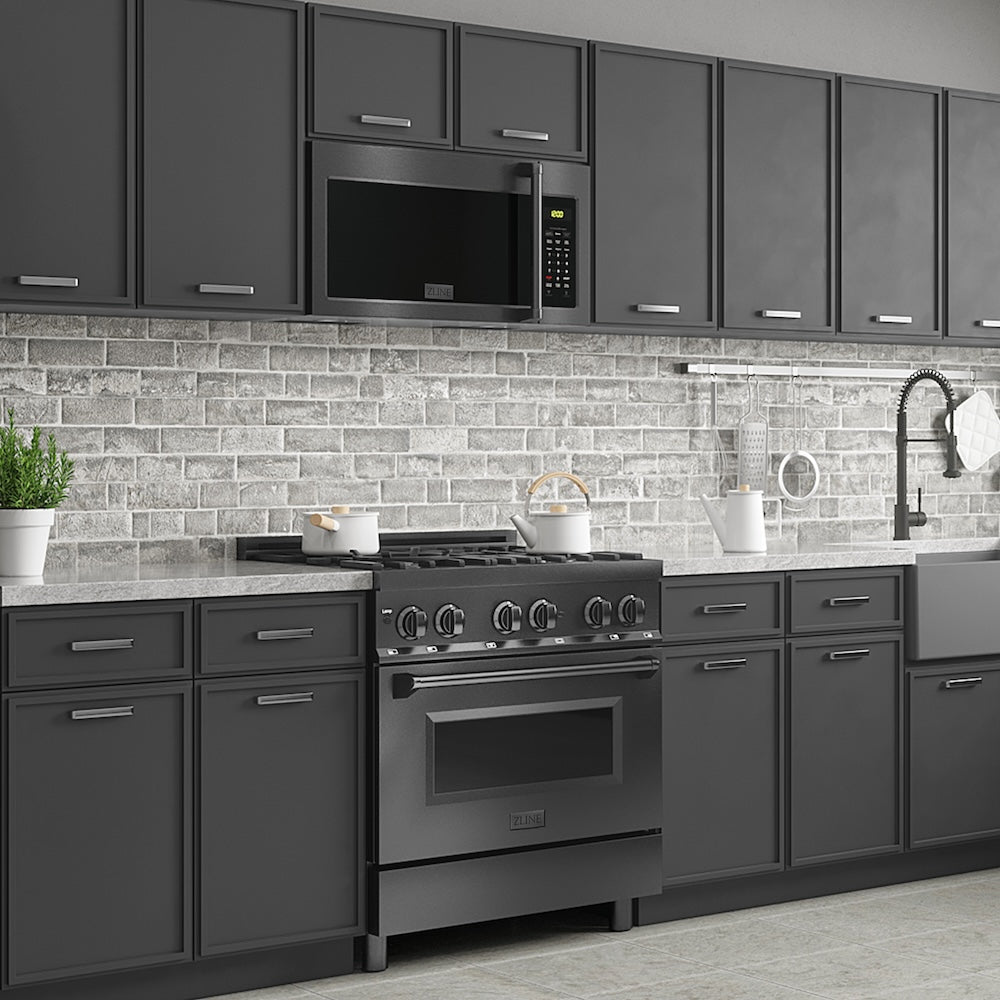 ZLINE 1.5 cu. ft. Over the Range Convection Microwave Oven in Black Stainless Steel with Traditional Handle and Sensor Cooking (MWO-OTR-H-30-BS)