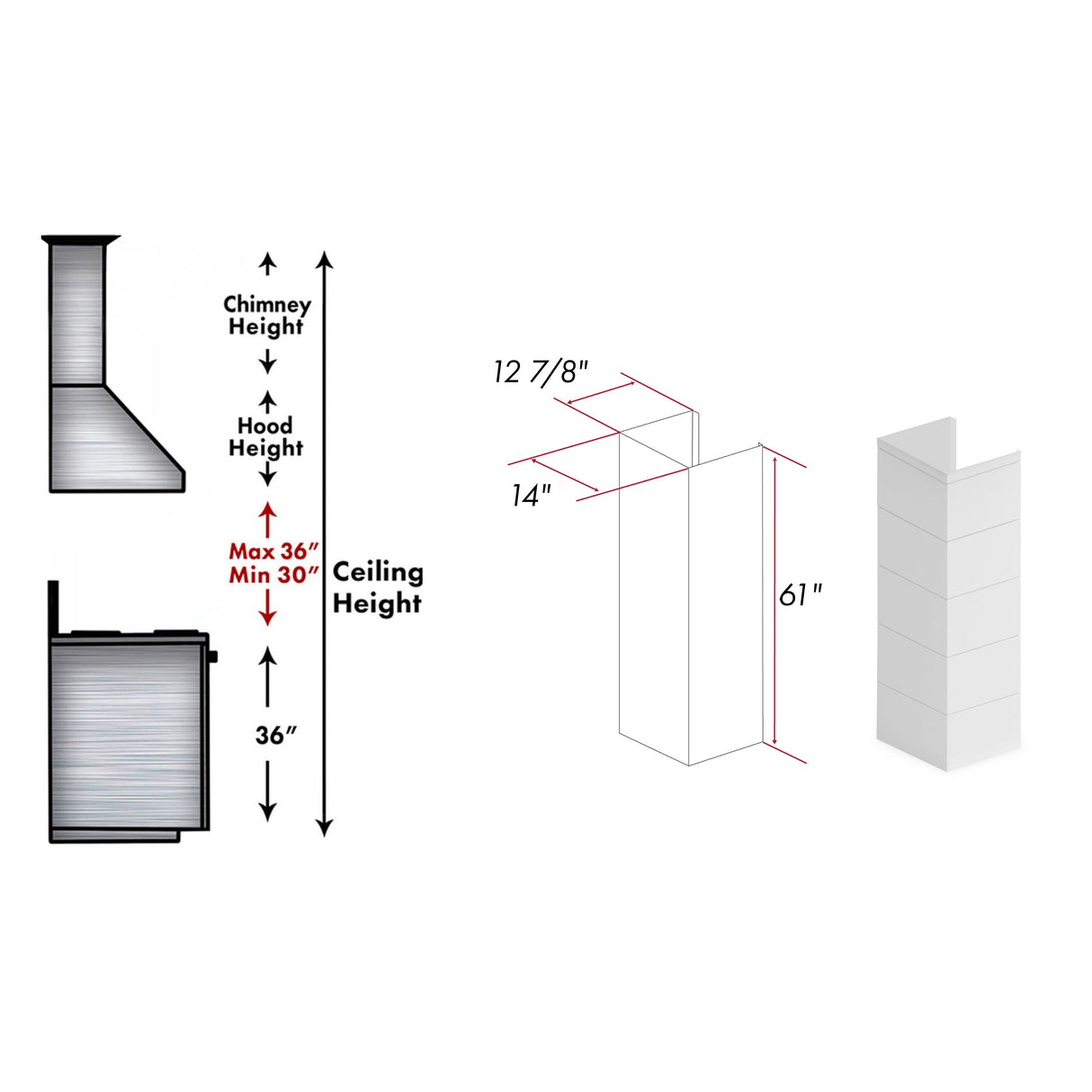 ZLINE 61 in. Rustic Shiplap Bright White Wooden Chimney Extension for Ceilings up to 12 ft. (365WW-E)