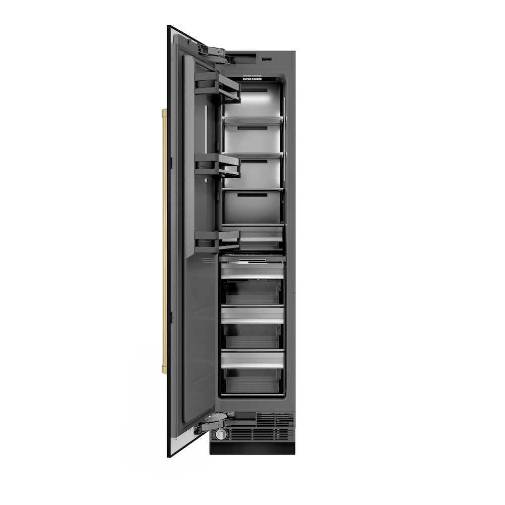 ZLINE Autograph Edition 18 in. 8.6 cu. ft. Left Hinge Column Freezer in Black Stainless Steel with Graphite Gray Interior and Champagne Bronze Accents (RCFVLZ-BS-18-CB)