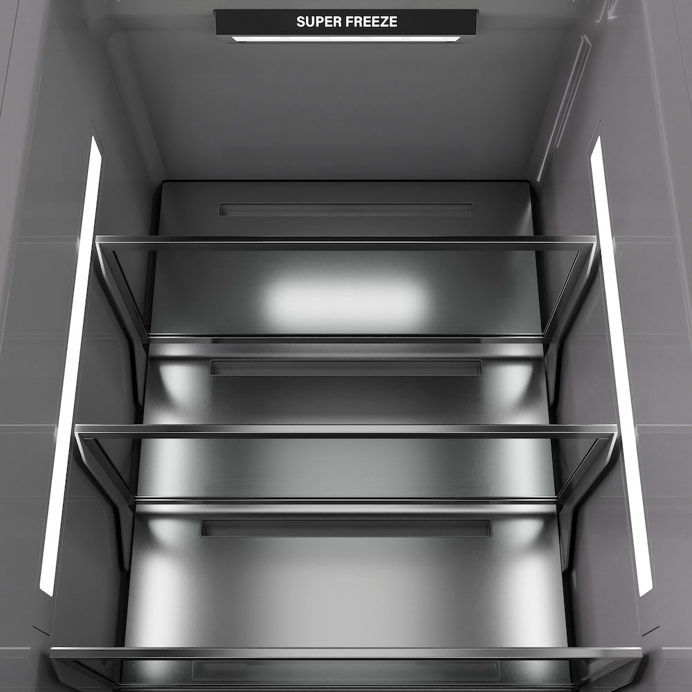 ZLINE Autograph Edition 18 in. 8.6 cu. ft. Left Hinge Column Freezer in Black Stainless Steel with Graphite Gray Interior and Polished Gold Accents (RCFVLZ-BS-18-G)