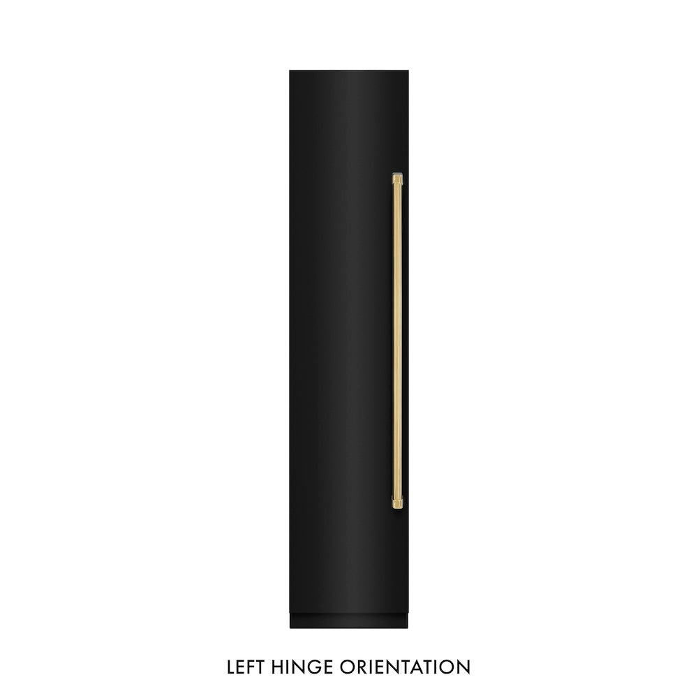 ZLINE Autograph Edition 18 in. 8.6 cu. ft. Left Hinge Column Freezer in Black Stainless Steel with Graphite Gray Interior and Polished Gold Accents (RCFVLZ-BS-18-G)