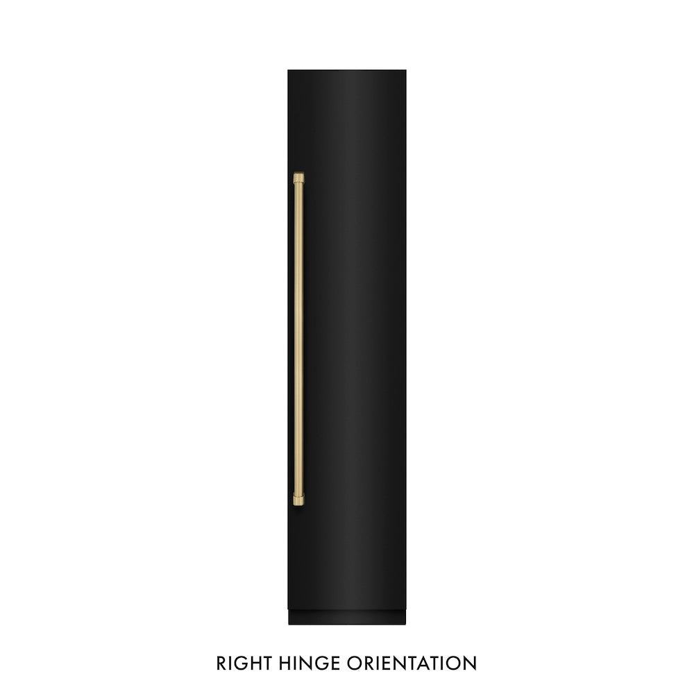 ZLINE Autograph Edition 18 in. 8.6 cu. ft. Right Hinge Column Freezer in Black Stainless Steel with Graphite Gray Interior and Champagne Bronze Accents (RCFVRZ-BS-18-CB)