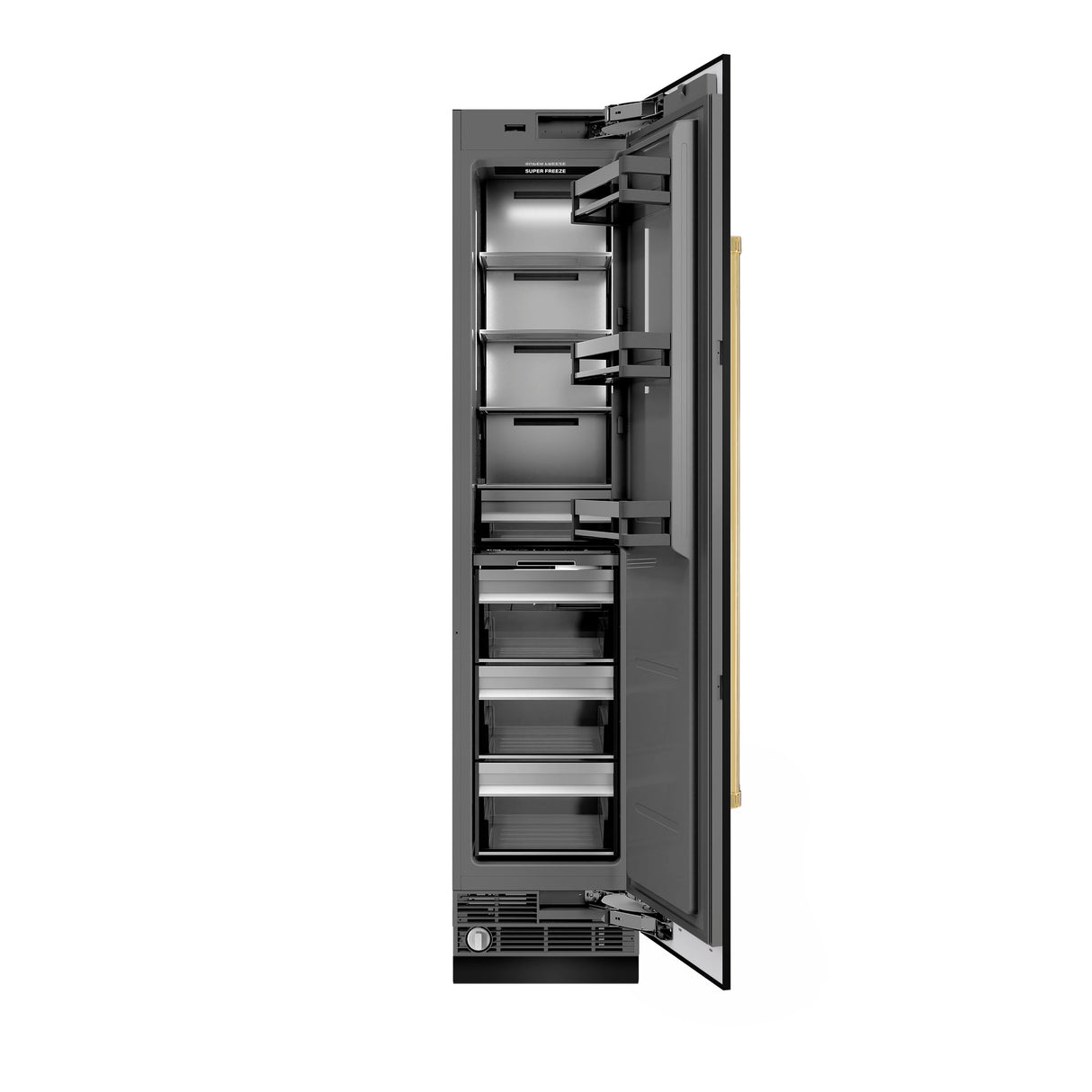 ZLINE Autograph Edition 18 in. 8.6 cu. ft. Right Hinge Column Freezer in Black Stainless Steel with Graphite Gray Interior and Polished Gold Accents (RCFVRZ-BS-18-G)