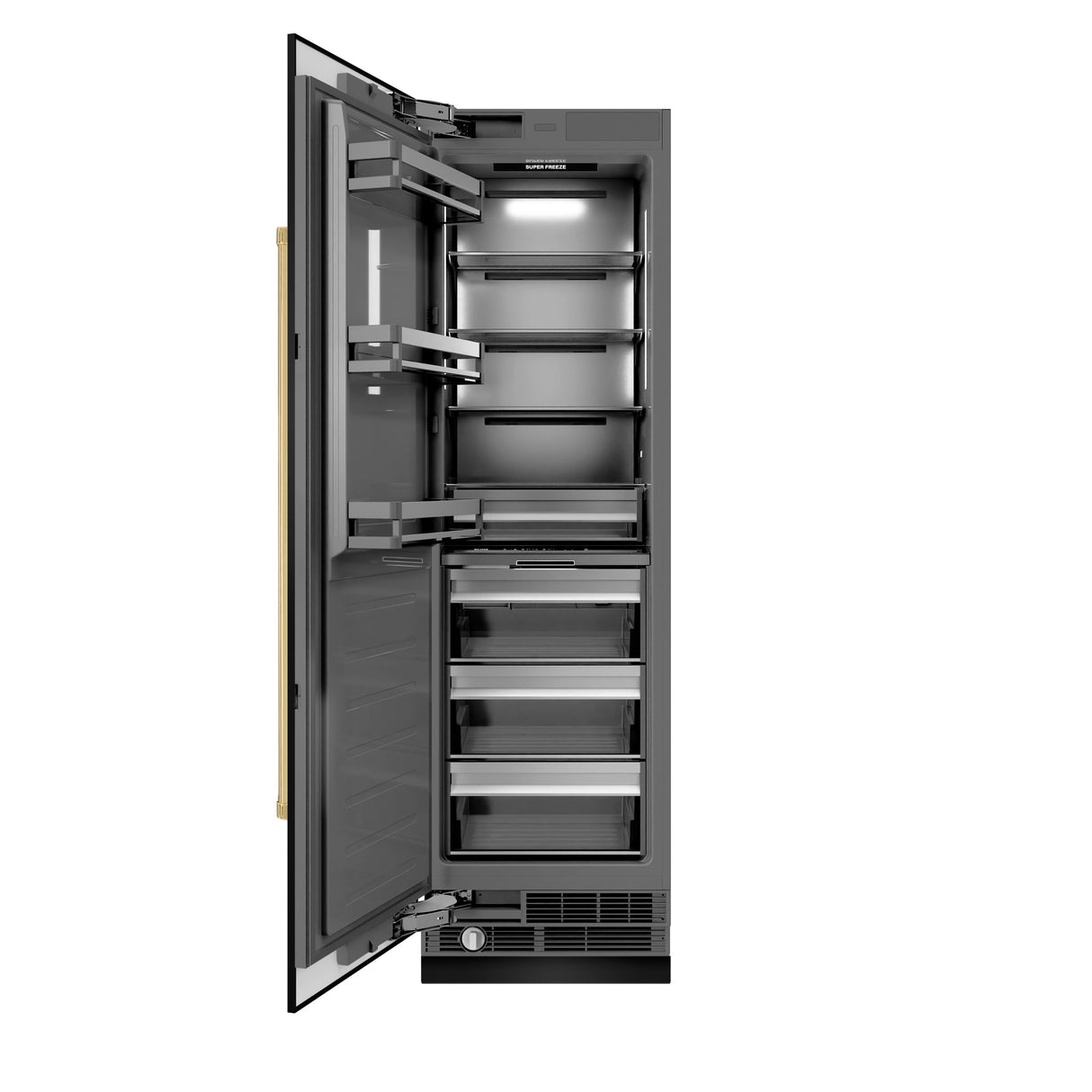 ZLINE Autograph Edition 24 in. 12.4 cu. ft. Column Freezer in Black Stainless Steel with Graphite Gray Interior and Polished Gold Accents (RCFVZ-BS-24-G)