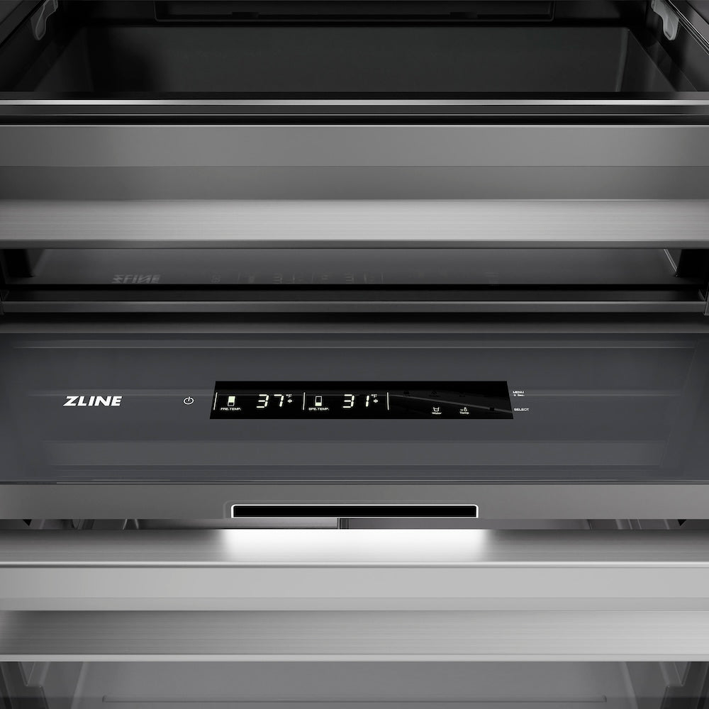 ZLINE Autograph Edition 24 in. 12.5 cu. ft. Column Refrigerator in Black Stainless Steel with Graphite Gray Interior and Champagne Bronze Accents (RCRVZ-BS-24-CB)