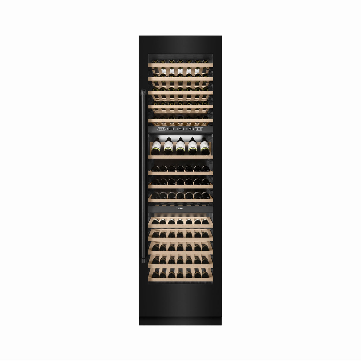 ZLINE 24 in. 12.4 cu. ft. Triple Zone 100 Bottle Column Wine Cooler in Black Stainless Steel (RCWV-BS-24)