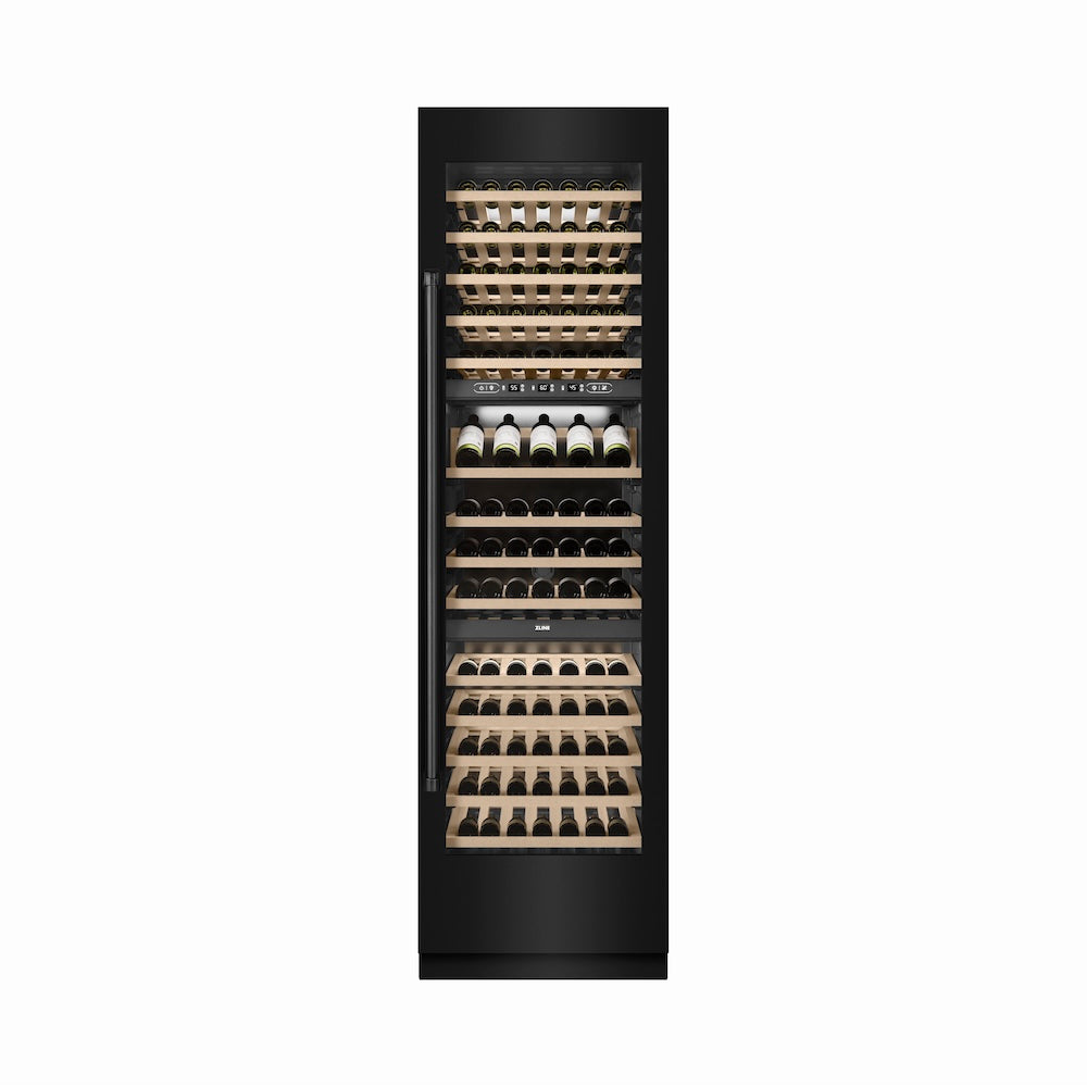 ZLINE 24 in. 12.4 cu. ft. Triple Zone 100 Bottle Column Wine Cooler in Black Stainless Steel (RCWV-BS-24)