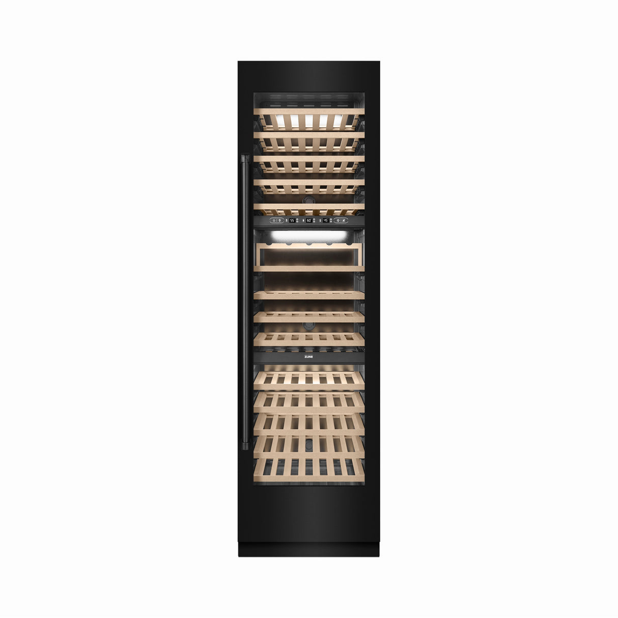 ZLINE 24 in. 12.4 cu. ft. Triple Zone 100 Bottle Column Wine Cooler in Black Stainless Steel (RCWV-BS-24)