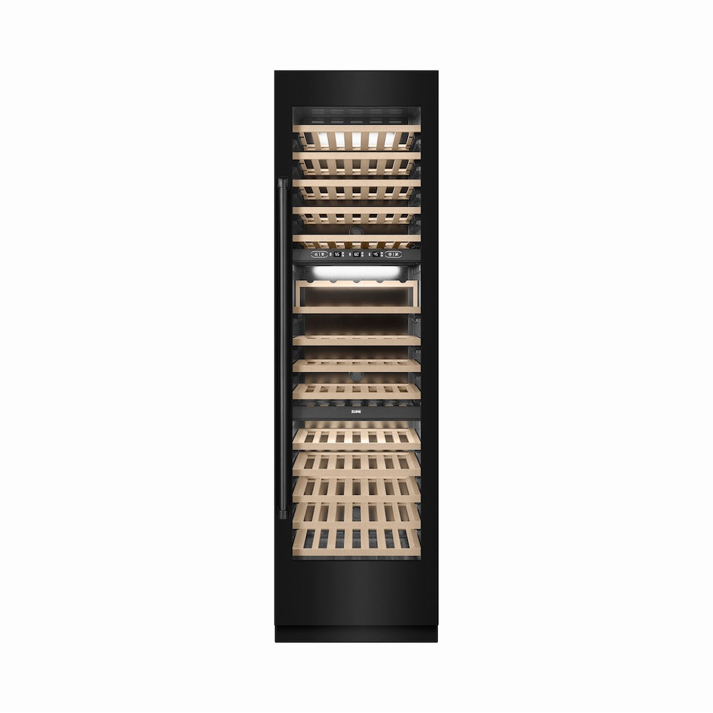 ZLINE 24 in. 12.4 cu. ft. Triple Zone 100 Bottle Column Wine Cooler in Black Stainless Steel (RCWV-BS-24)