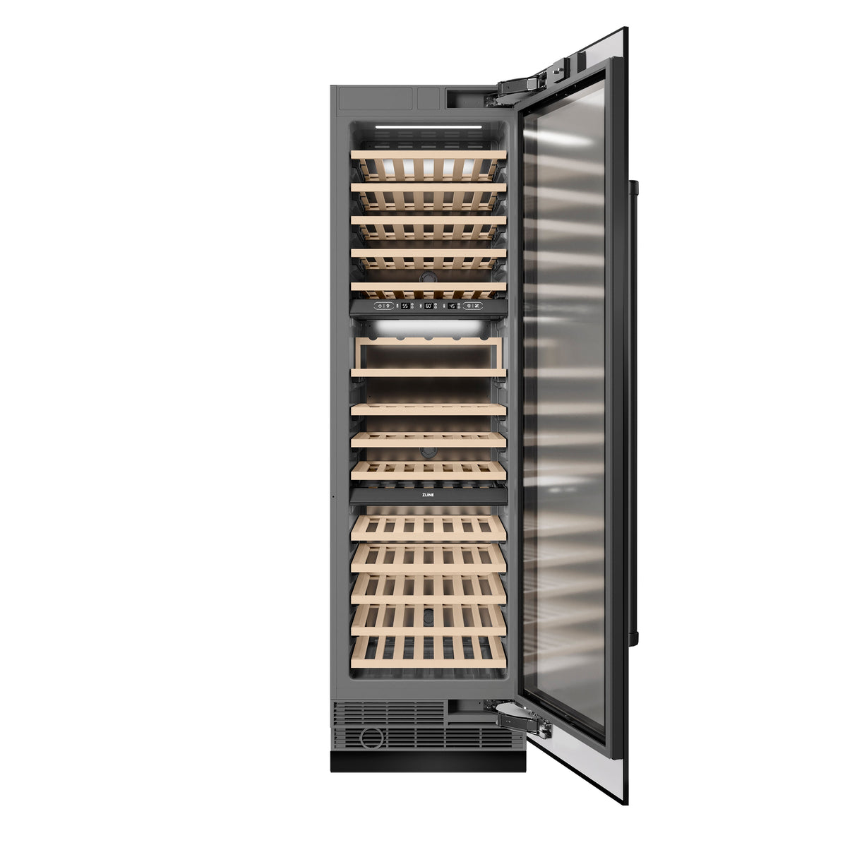 ZLINE 24 in. 12.4 cu. ft. Triple Zone 100 Bottle Column Wine Cooler in Black Stainless Steel (RCWV-BS-24)