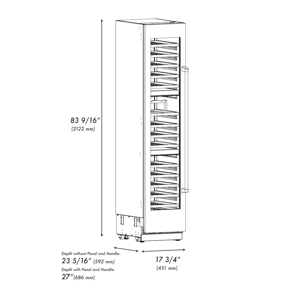 ZLINE 18 in. 9.0 cu. ft. Triple Zone 68 Bottle Left Hinge Column Wine Cooler in Black Stainless Steel (RCWVL-BS-18)