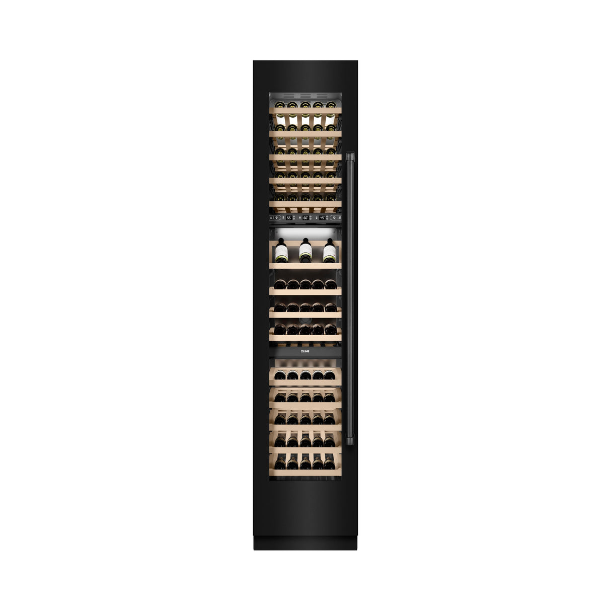 ZLINE 18 in. 9.0 cu. ft. Triple Zone 68 Bottle Left Hinge Column Wine Cooler in Black Stainless Steel (RCWVL-BS-18)