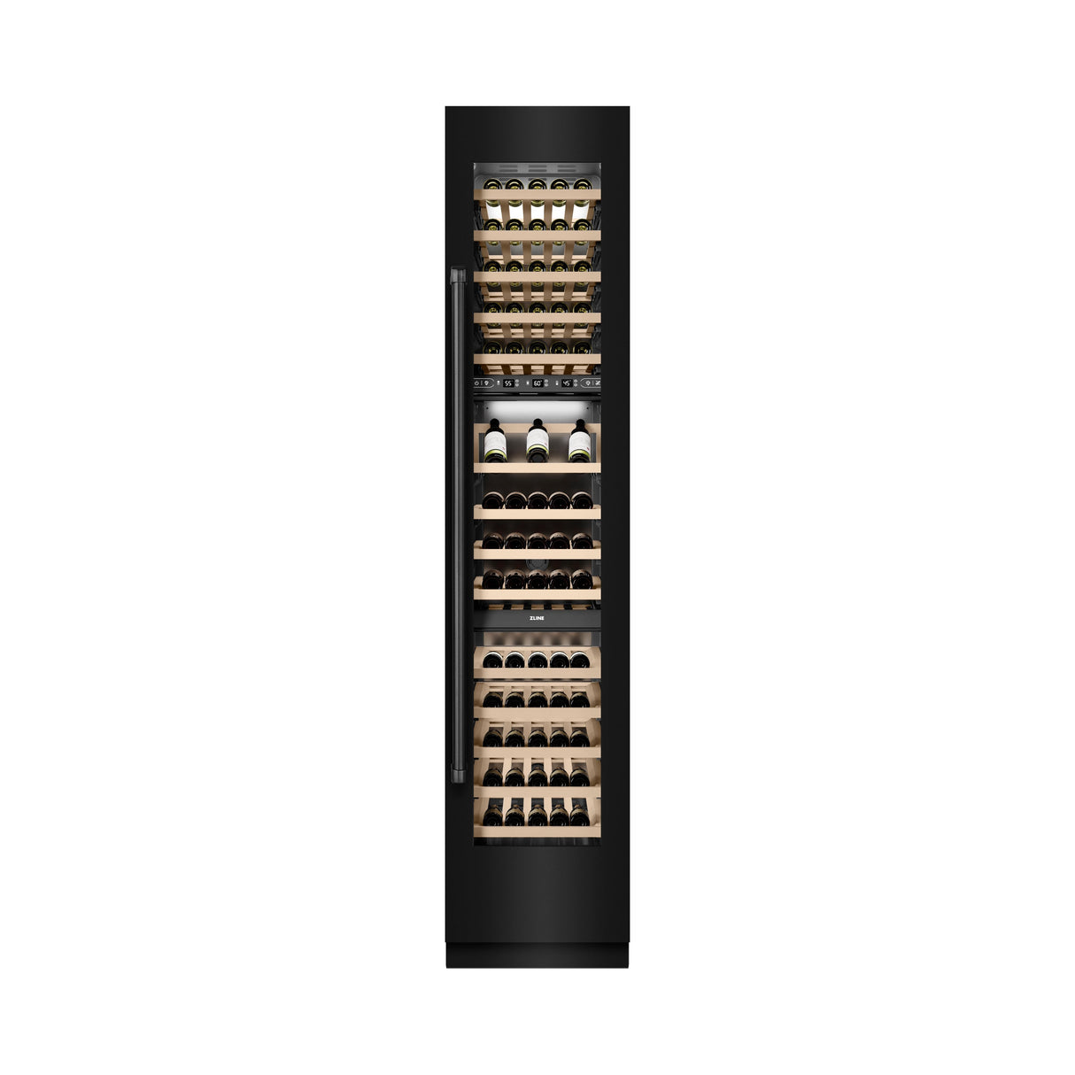 ZLINE 18 in. 9.0 cu. ft. Triple Zone 68 Bottle Right Hinge Column Wine Cooler in Black Stainless Steel (RCWVR-BS-18)