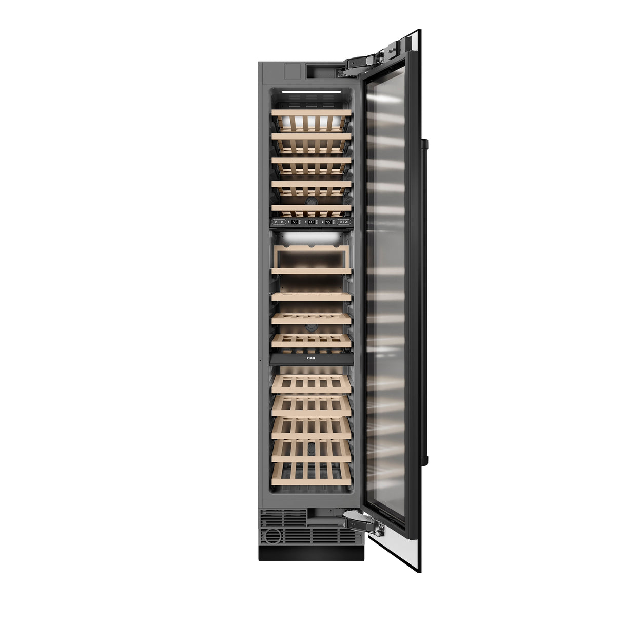 ZLINE 18 in. 9.0 cu. ft. Triple Zone 68 Bottle Right Hinge Column Wine Cooler in Black Stainless Steel (RCWVR-BS-18)