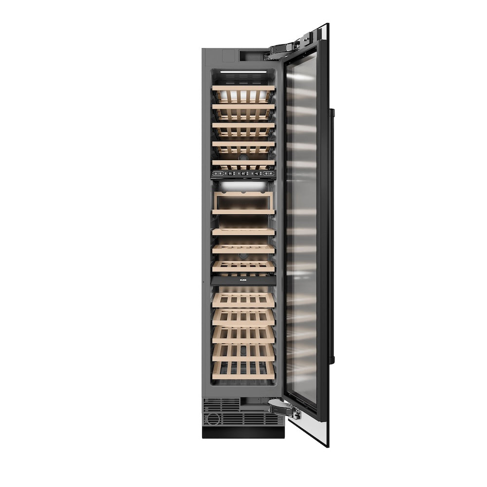 ZLINE 18 in. 9.0 cu. ft. Triple Zone 68 Bottle Right Hinge Column Wine Cooler in Black Stainless Steel (RCWVR-BS-18)