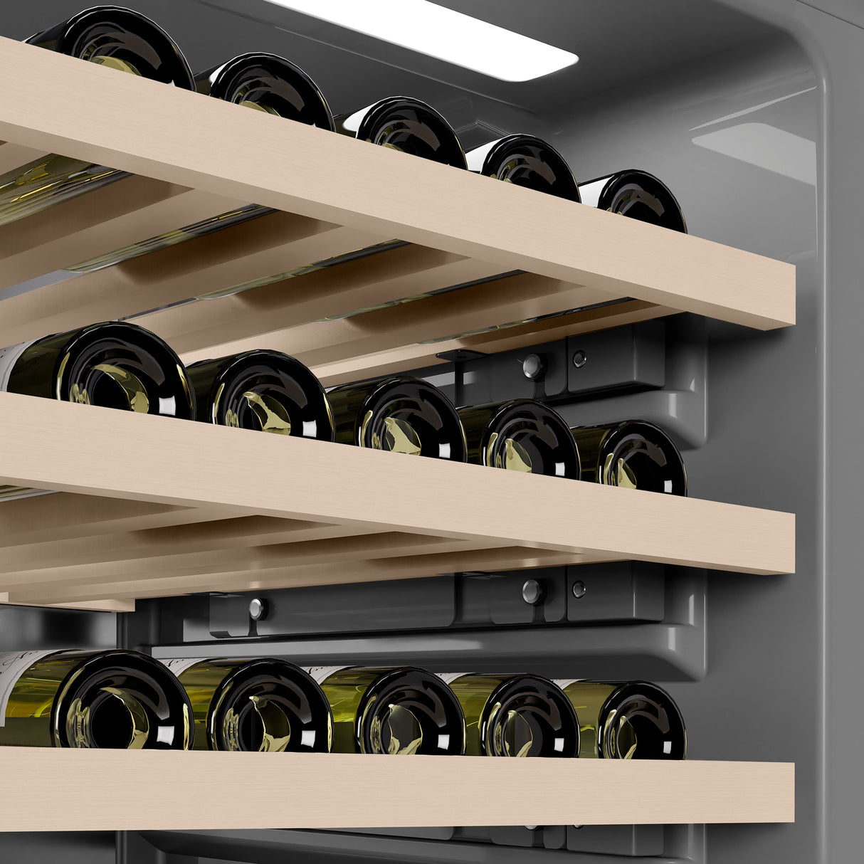 ZLINE Autograph Edition 24 in. 12.4 cu. ft. Triple Zone 100 Bottle Column Wine Cooler in Black Stainless Steel and Polished Gold Accents (RCWVZ-BS-24-G)