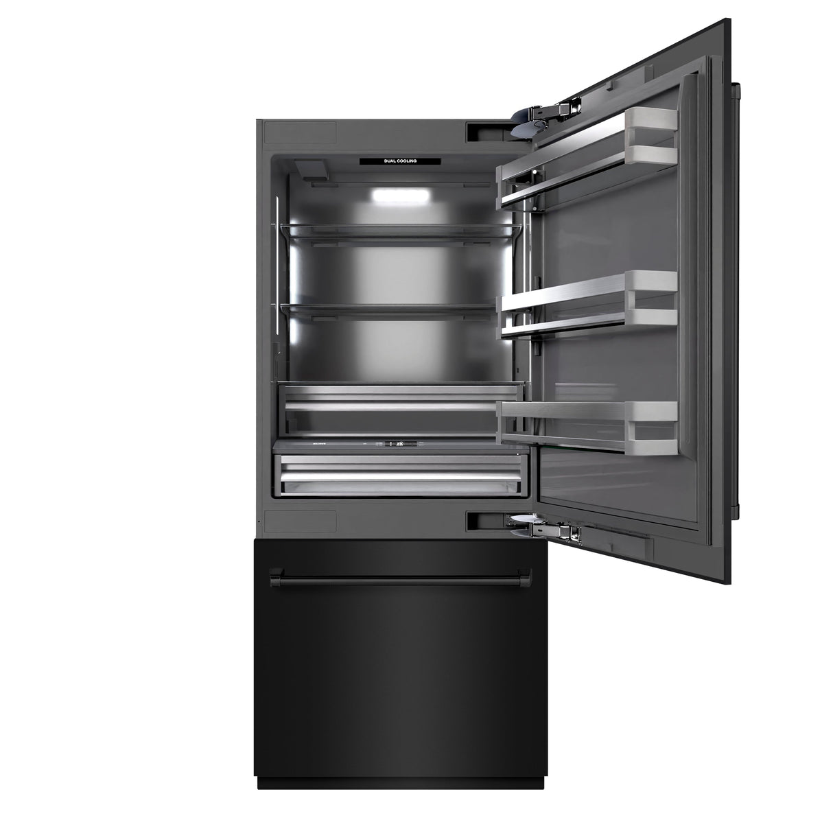 ZLINE 36 in. 19.8 cu. ft. Built-In Bottom Freezer Refrigerator with Water Dispenser and Ice Maker in Black Stainless Steel with Graphite Gray Interior (GRBIT-BS-36)