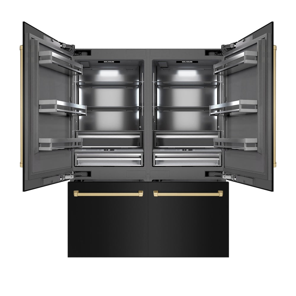ZLINE Autograph Edition 60 in. 32.2 cu. ft. French Door Built-In Bottom Freezer Refrigerator with Water Dispenser and Ice Maker in Black Stainless Steel with Graphite Gray Interior and Champagne Bronze Accents (GRBIVZ-BS-60-CB)