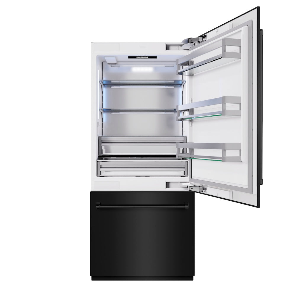 ZLINE 36 in. 19.8 cu. ft. Built-In Bottom Freezer Refrigerator with Water Dispenser and Ice Maker in Black Stainless Steel (RBIT-BS-36)