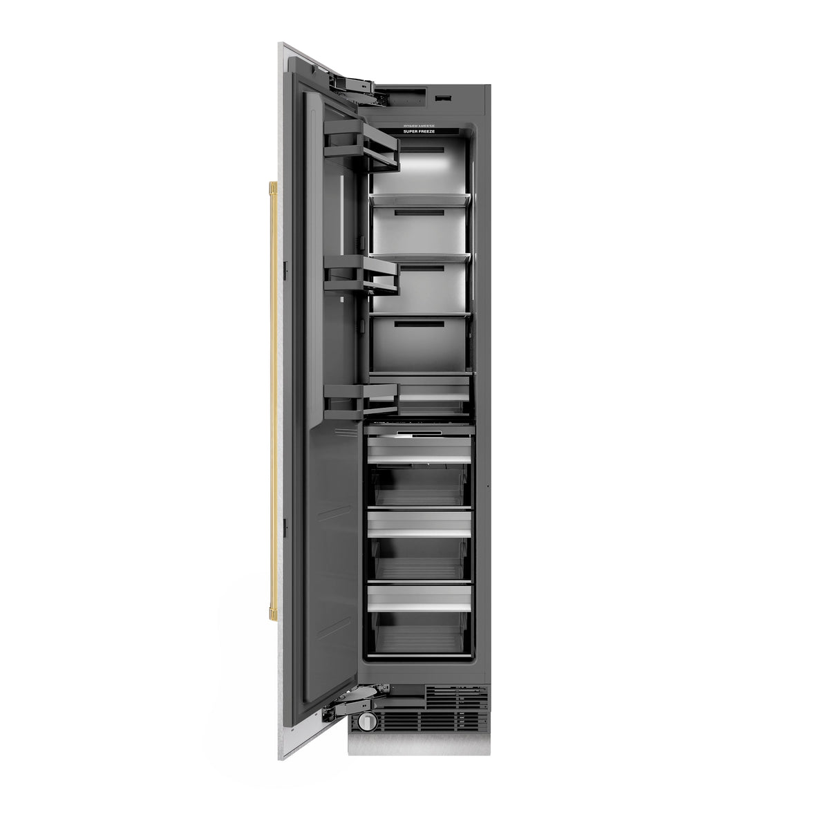ZLINE Autograph Edition 18 in. 8.6 cu. ft. Left Hinge Column Freezer in Satin Stainless Steel with Graphite Gray Interior and Matte Black Accents (RCFVLZ-SN-18-MB)